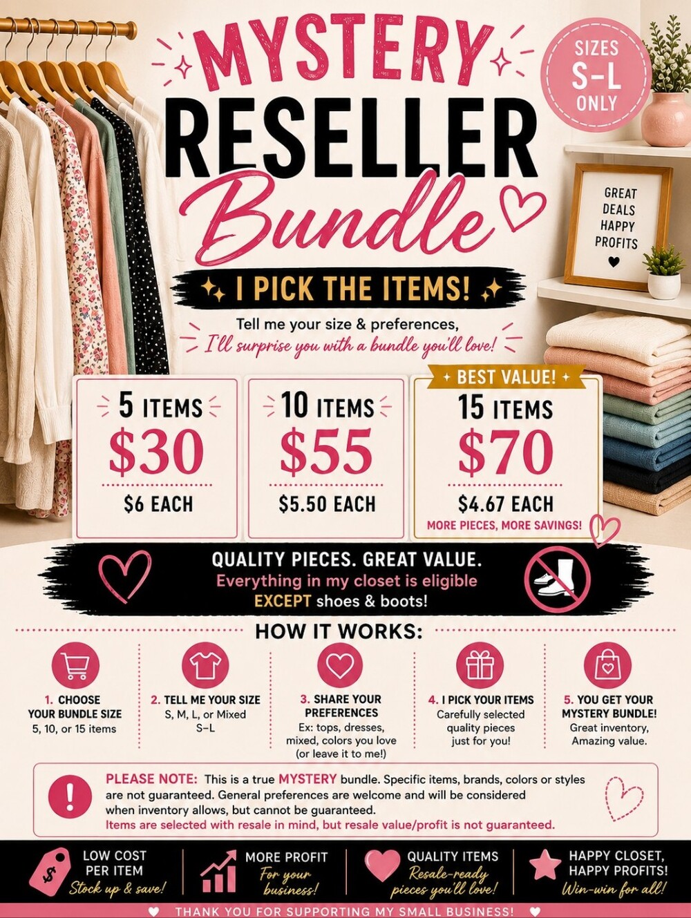 Mystery Reseller Bundle S M L | 5 10 15 Piece Clothing Lot - Picture 1 of 2